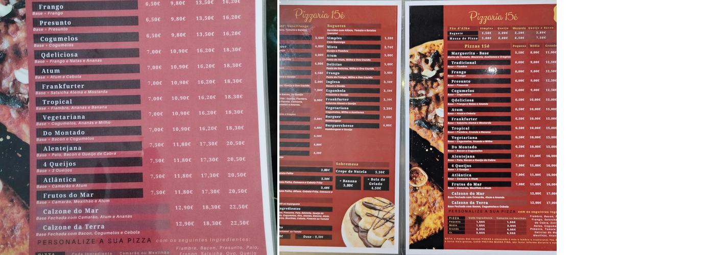 Pizzaria & Pastelaria 15 é Menu