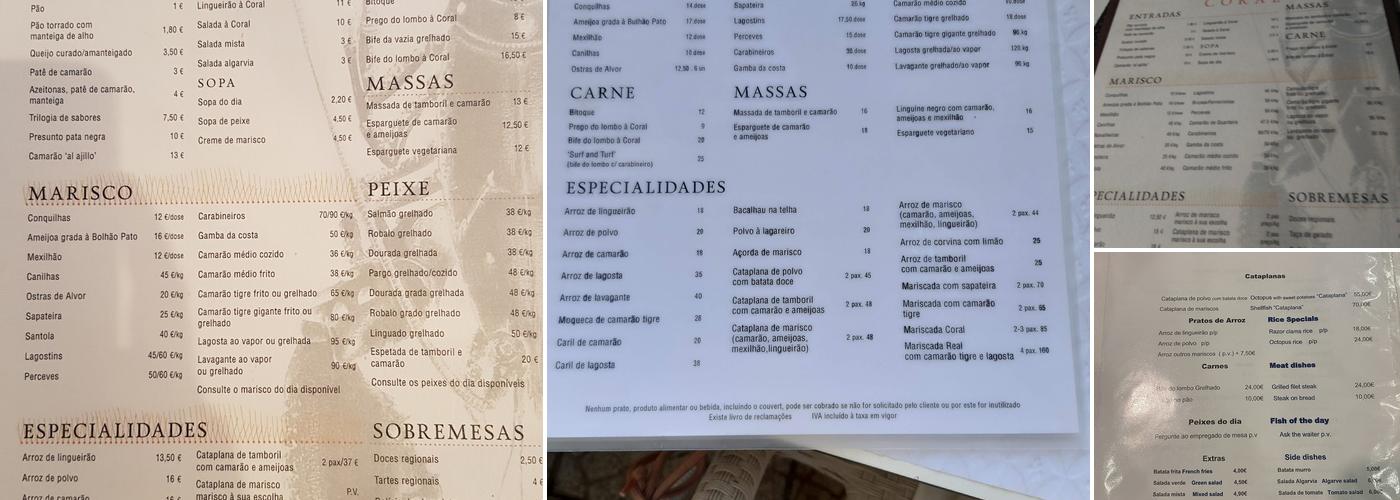 Marisqueira Coral Menu