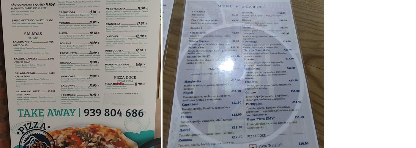 Cantinho d'Pão Caseiro Menu