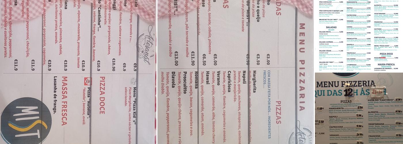 Pizzaria Mist Menu