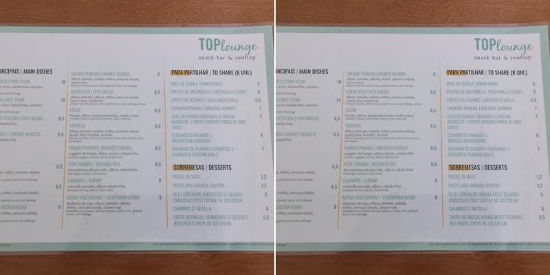 Snack Bar Top Menu