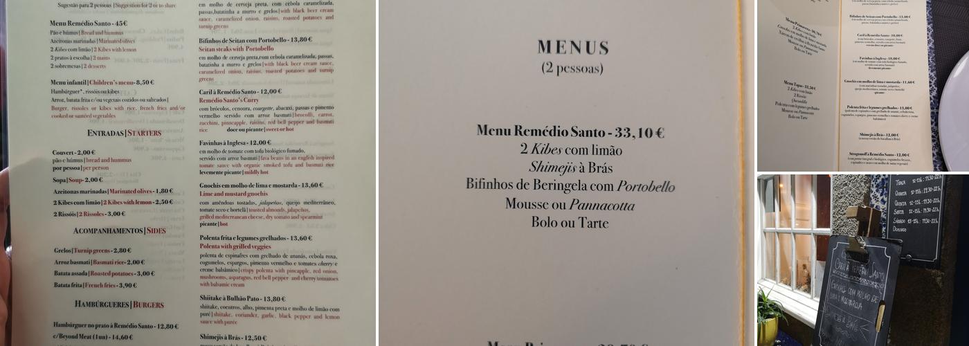 Remédio Santo Menu