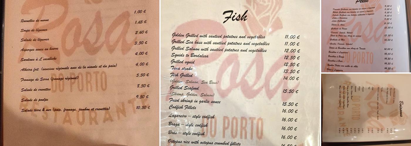 Rosa do Porto Menu