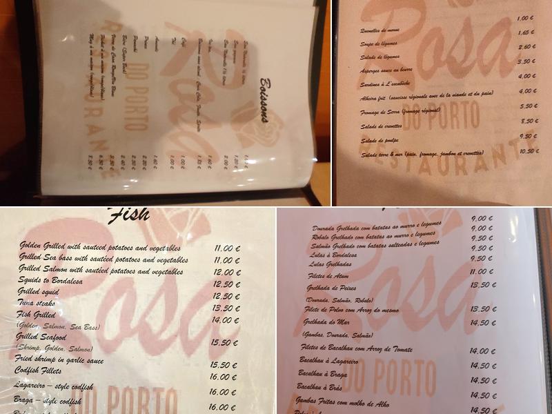 Rosa do Porto Menu
