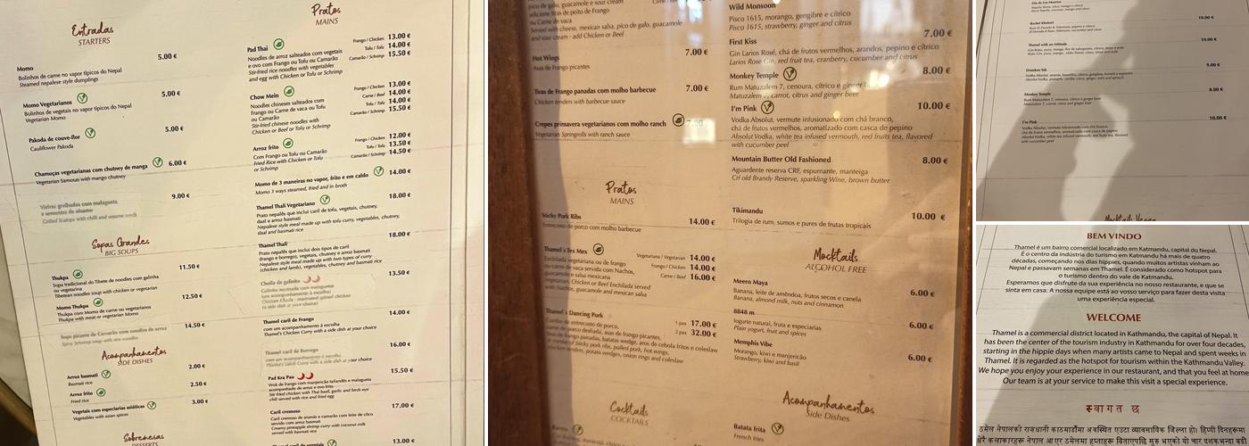 Thamel Restaurant Menu