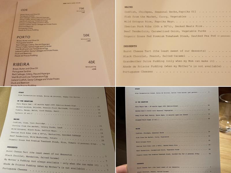 ODE Porto Wine House Menu