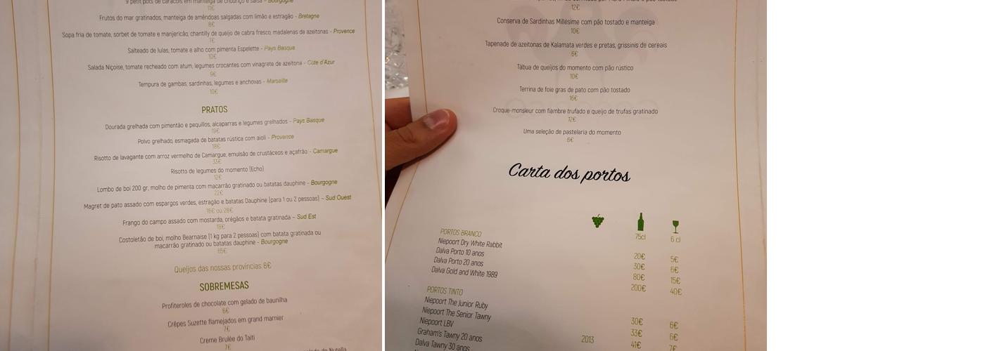 Bar lounge Nouvelle Vague Menu