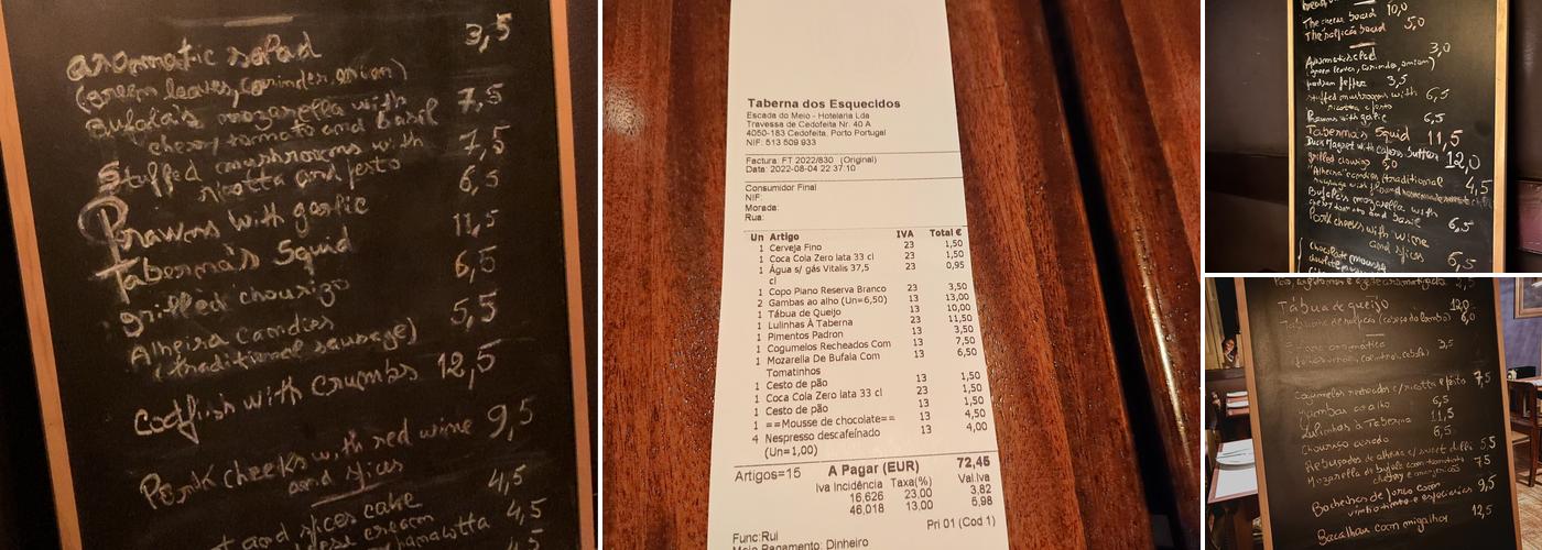 Taberna dos Esquecidos Menu