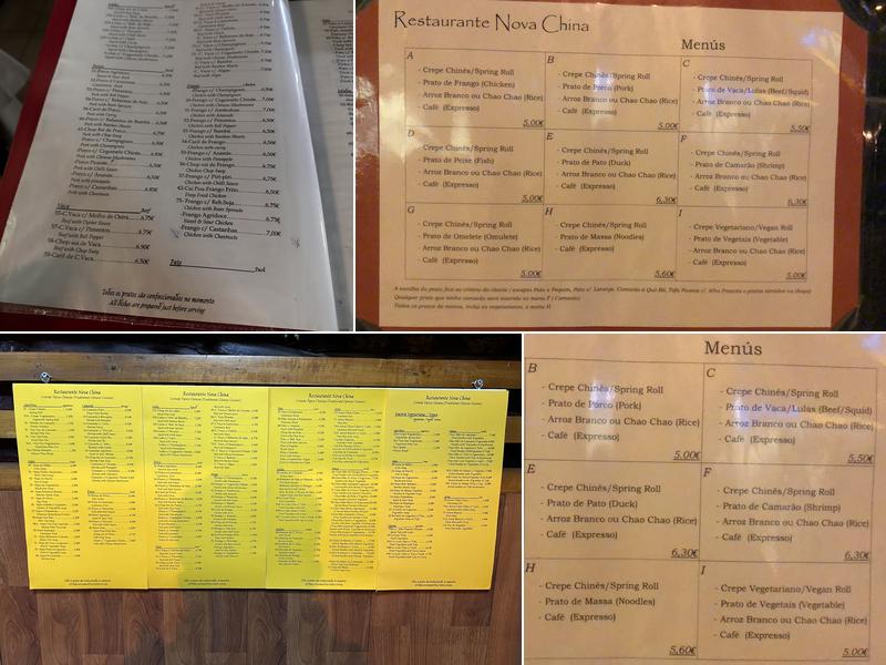 Restaurante Nova China - Chu Yen Kun Menu