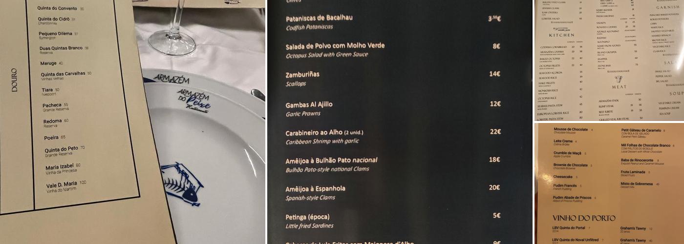 Armazém do Peixe Menu