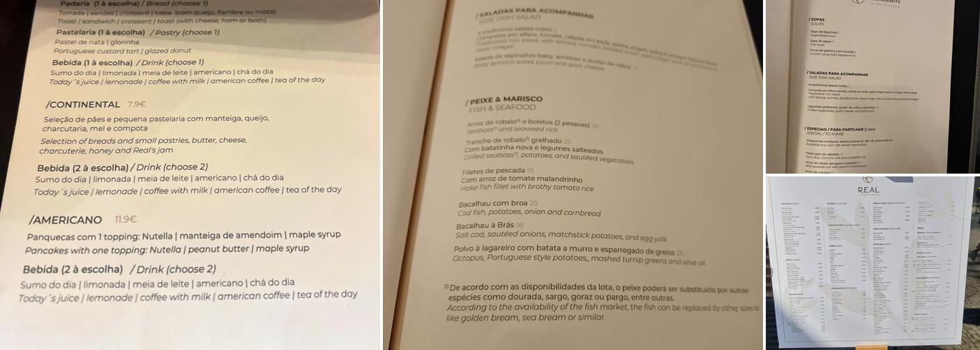 Restaurante Real Menu