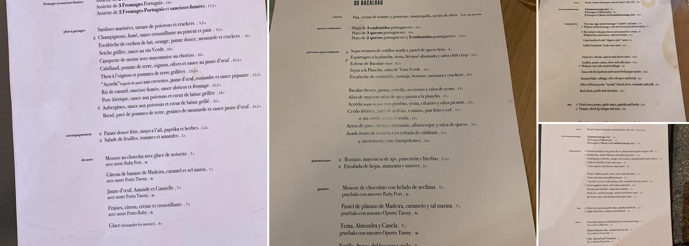 Muro do Bacalhau Menu