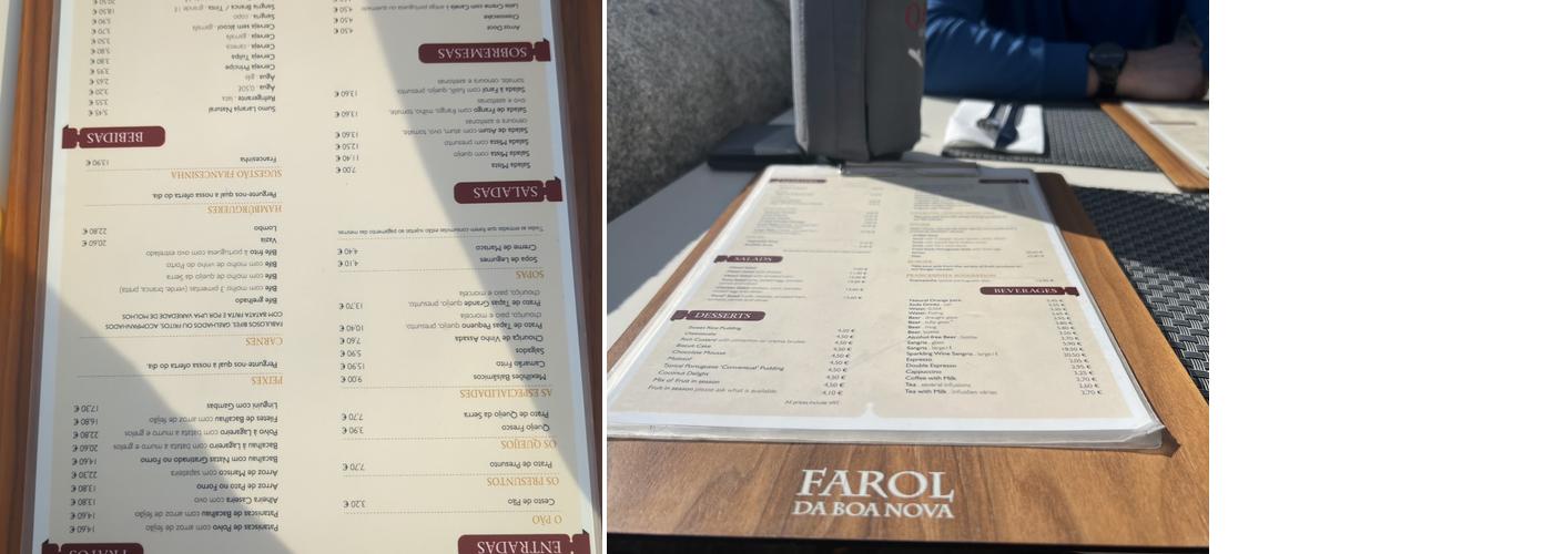 Farol da Boa Nova Menu