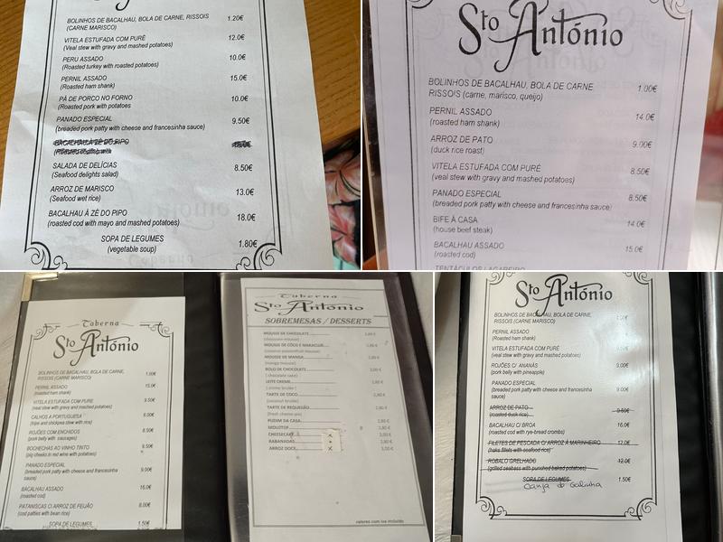 Taberna Santo António Menu