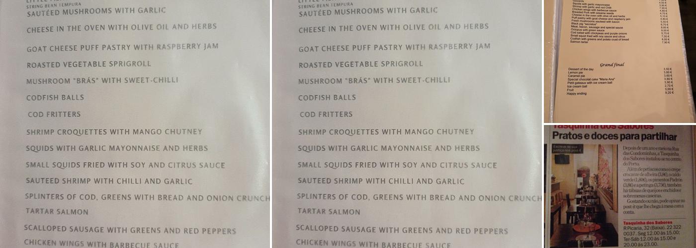 Tasquinha Dos Sabores Menu