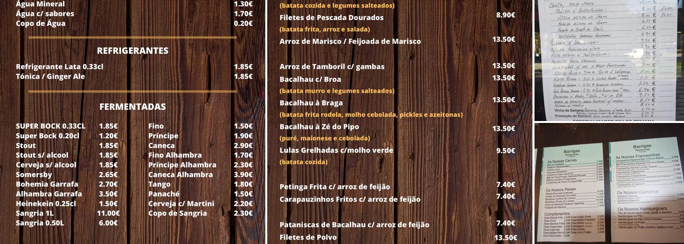 Barrigas Porto-Antas Menu
