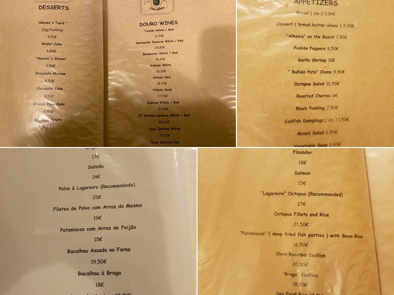 Taberna Dona Antonia Menu