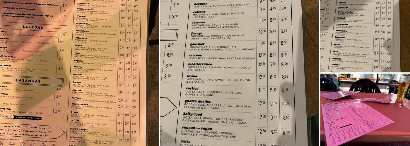 Tarantino Pizza Restaurant (Pizzaria Tarantino) Menu