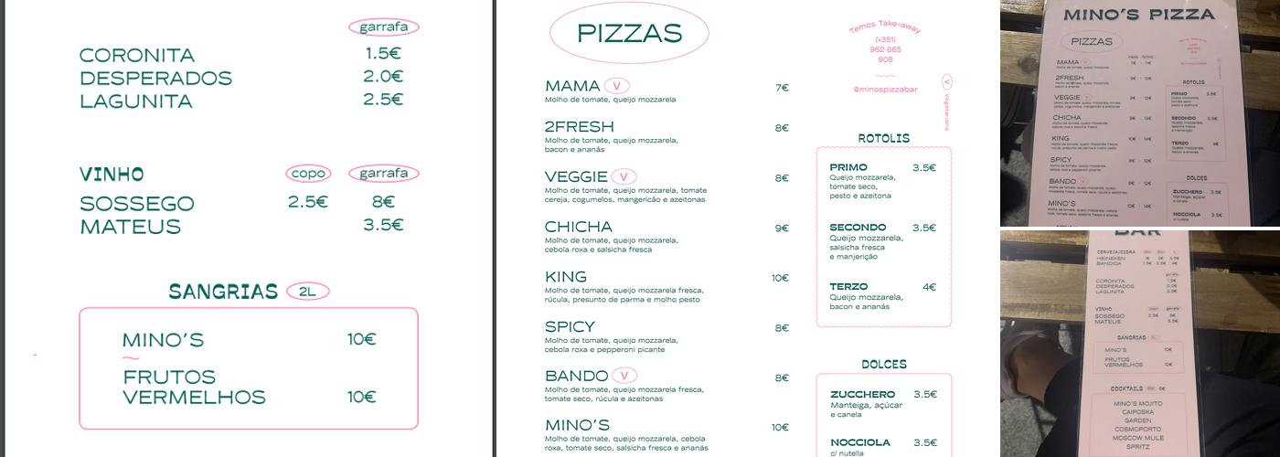 Mino's Pizza Bar BAIXA Menu