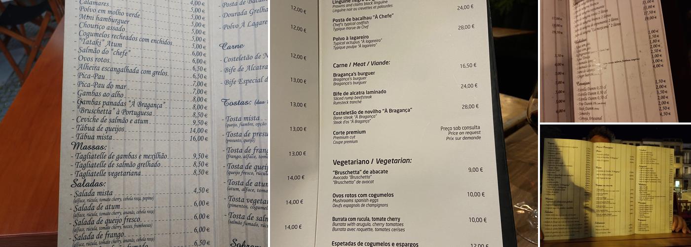 Cantinho dos Bragança - Tapas Menu