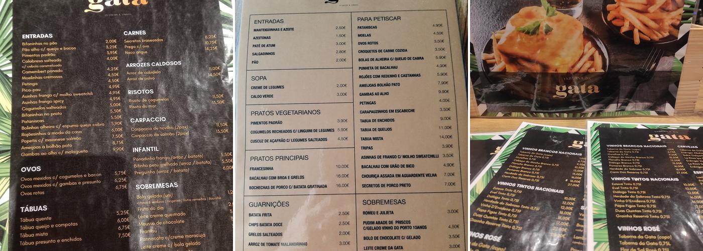 Taberna da Gata Menu