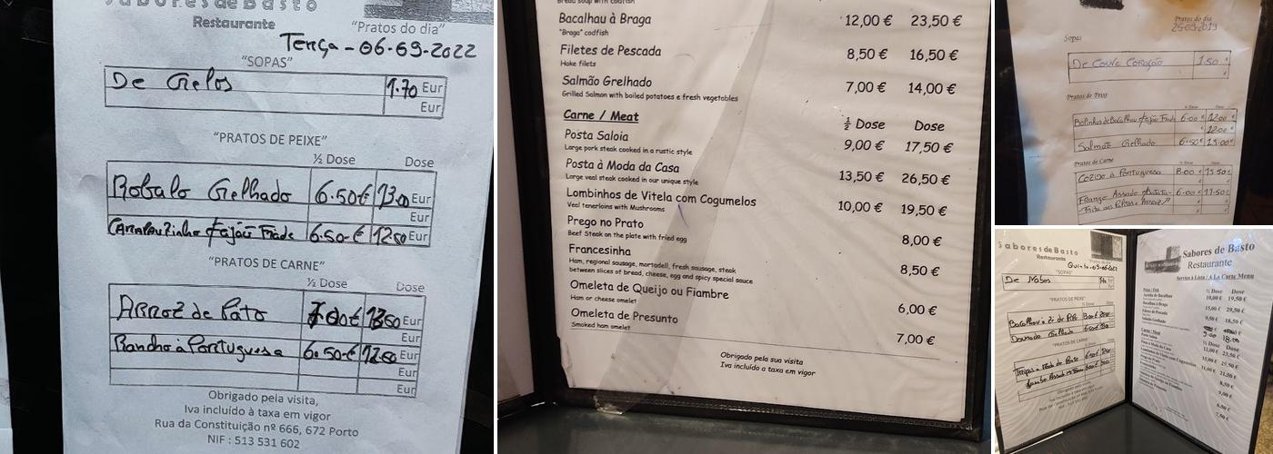Sabores De Basto Menu