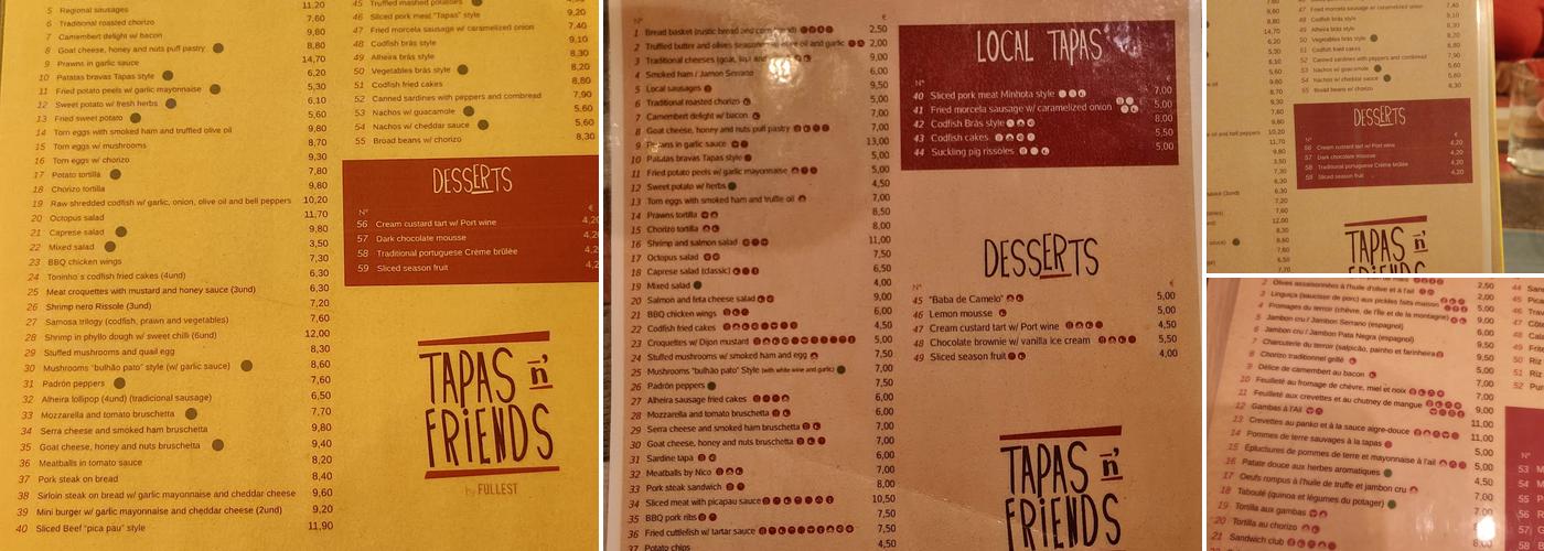 Tapas N'Friends Coliseu Menu