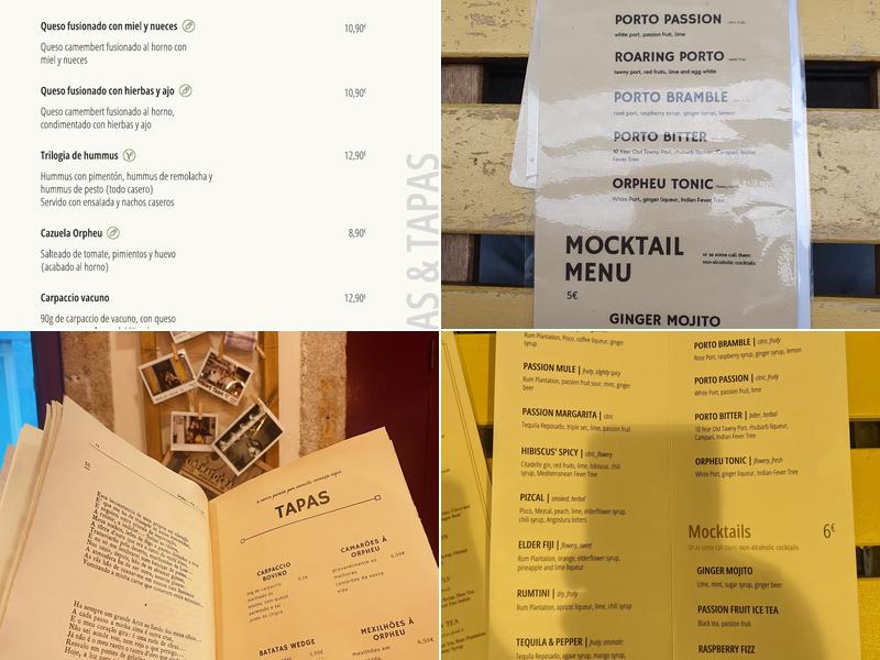 Orpheu Porto - Tapas & Cocktails Menu
