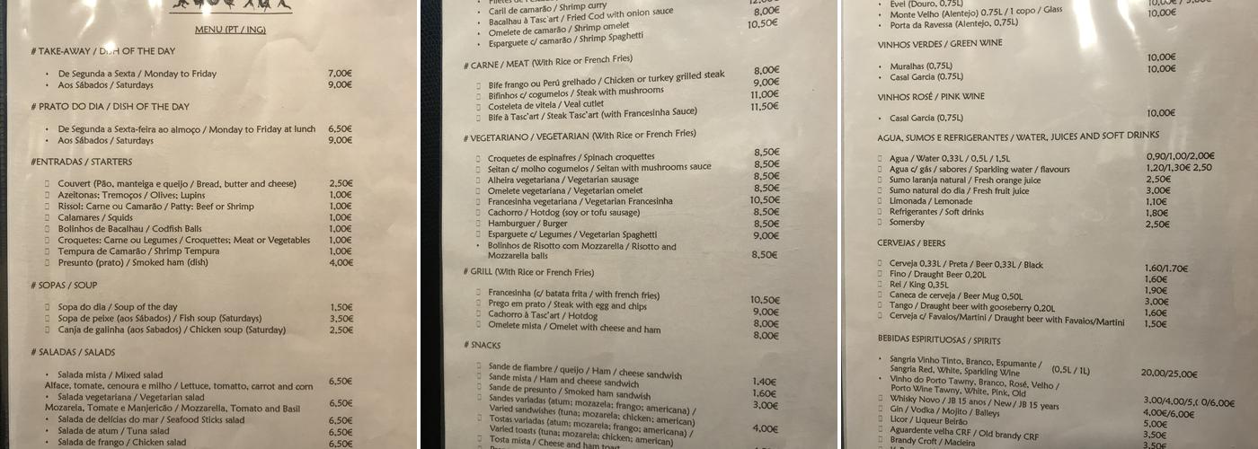 Tasc'art Menu