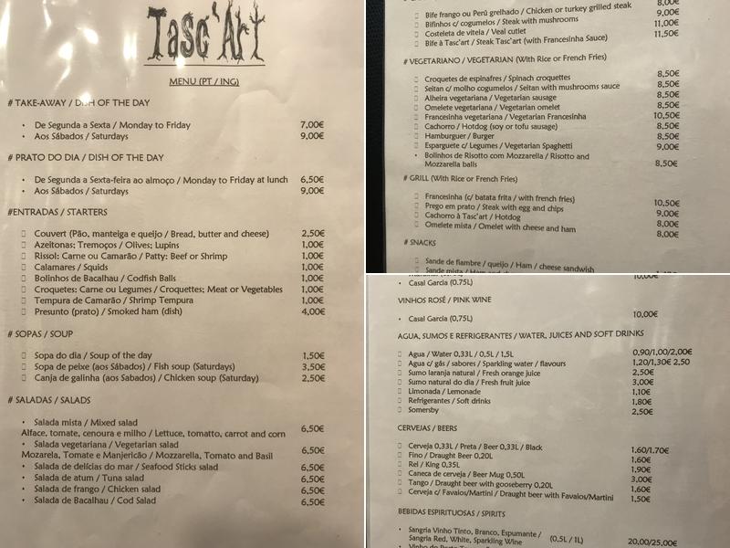 Tasc'art Menu