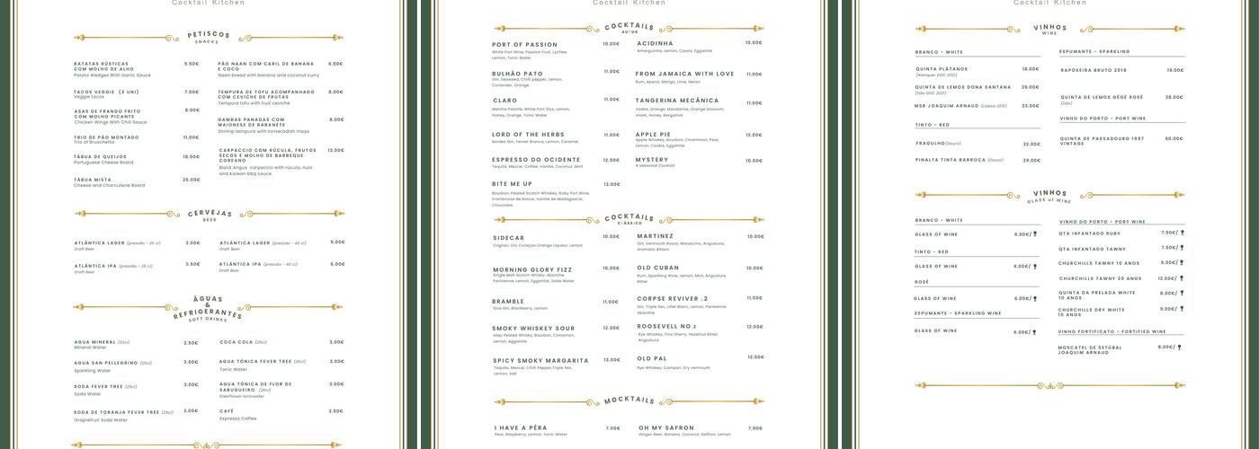 Curioso Cocktail Kitchen Menu
