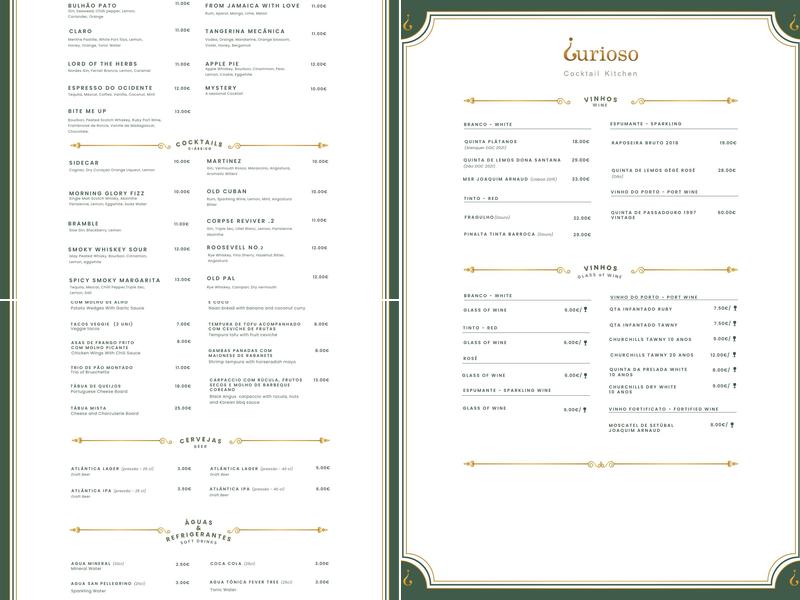 Curioso Cocktail Kitchen Menu