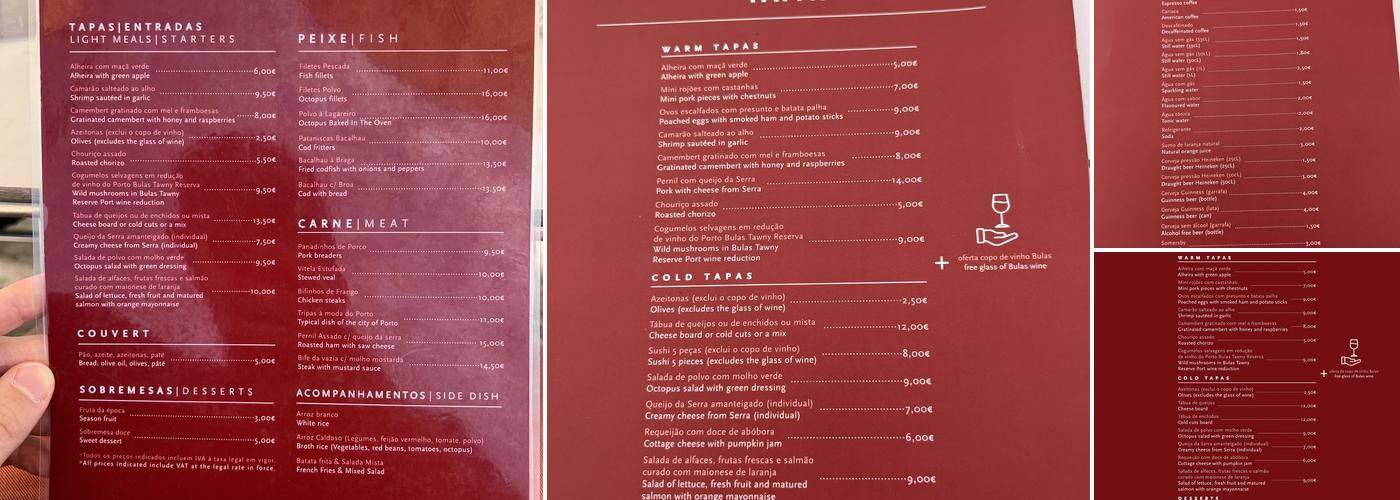 Bulas Wine House Menu