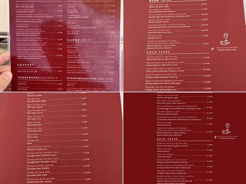 Bulas Wine House Menu