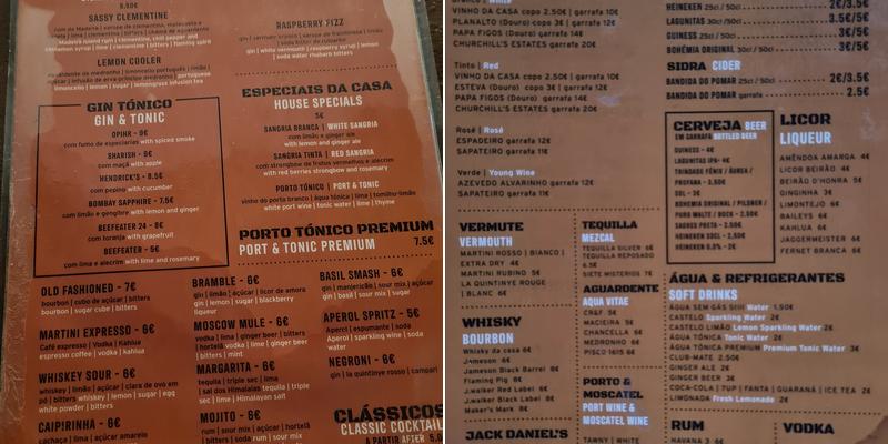 FERRO BAR Menu