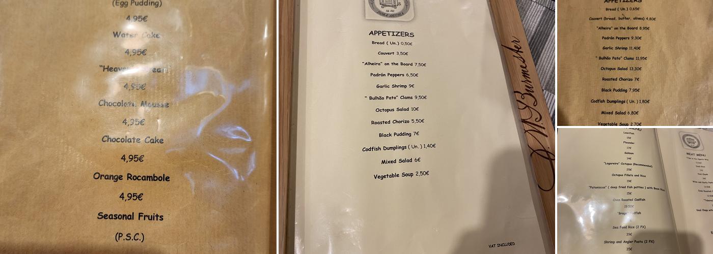 Adega Dona Antónia Menu