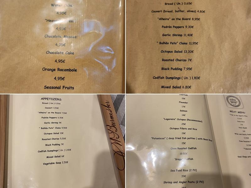 Adega Dona Antónia Menu