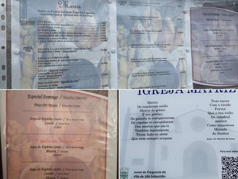 Restaurante A ILHA Menu