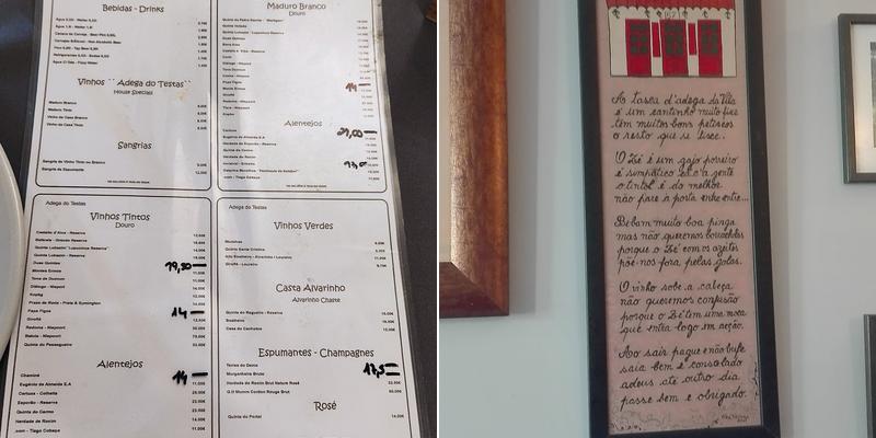 Adega do Testas Menu