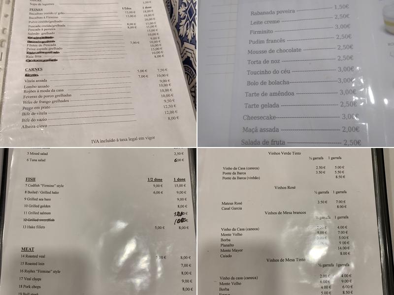 Restaurante Firmino, Lda. Menu