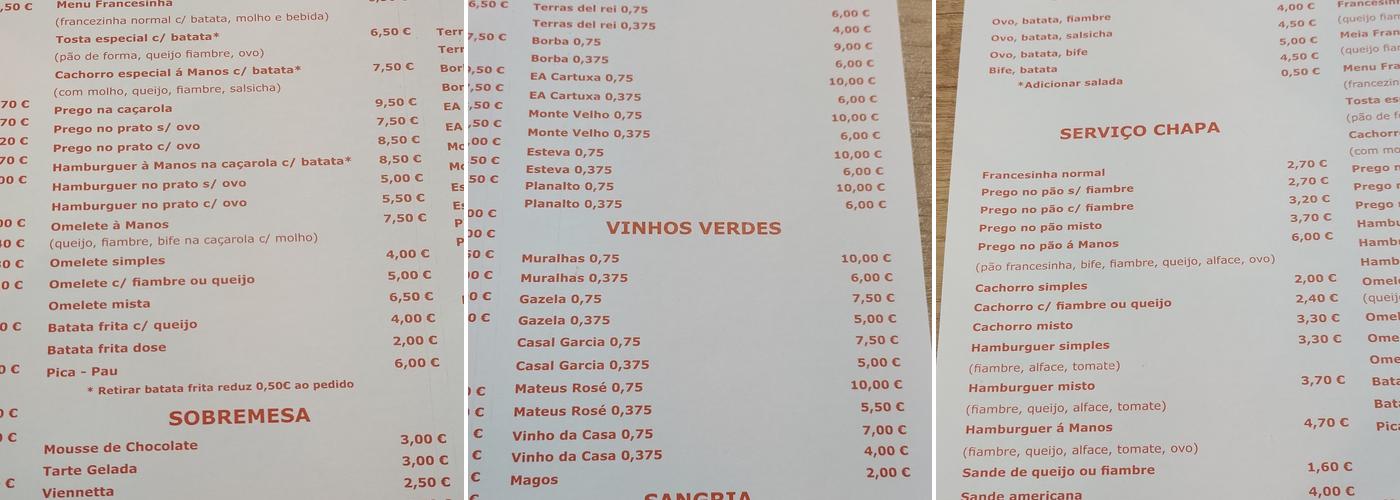 Francesinhas Os Manos Menu