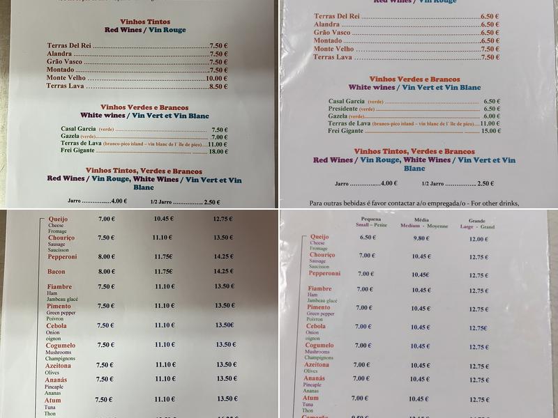 Snack-bar Pizzaria Fajã Menu