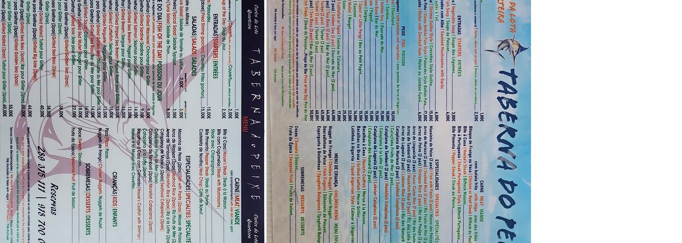 Taberna do Peixe Menu