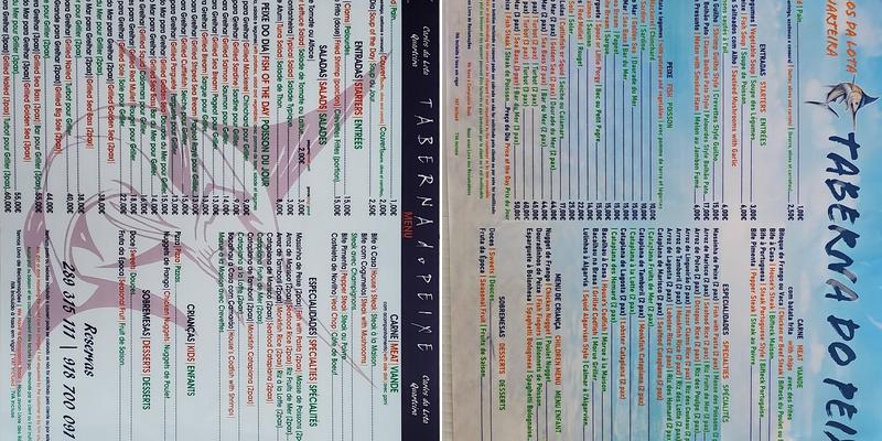 Taberna do Peixe Menu