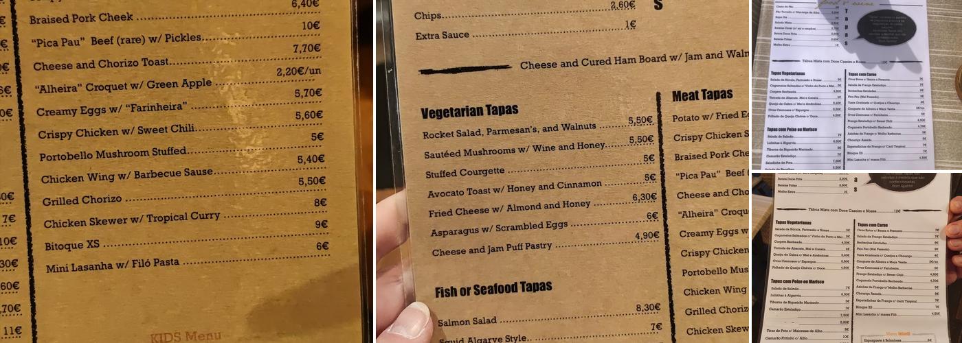 Coral Food and Wine Tapas Menu