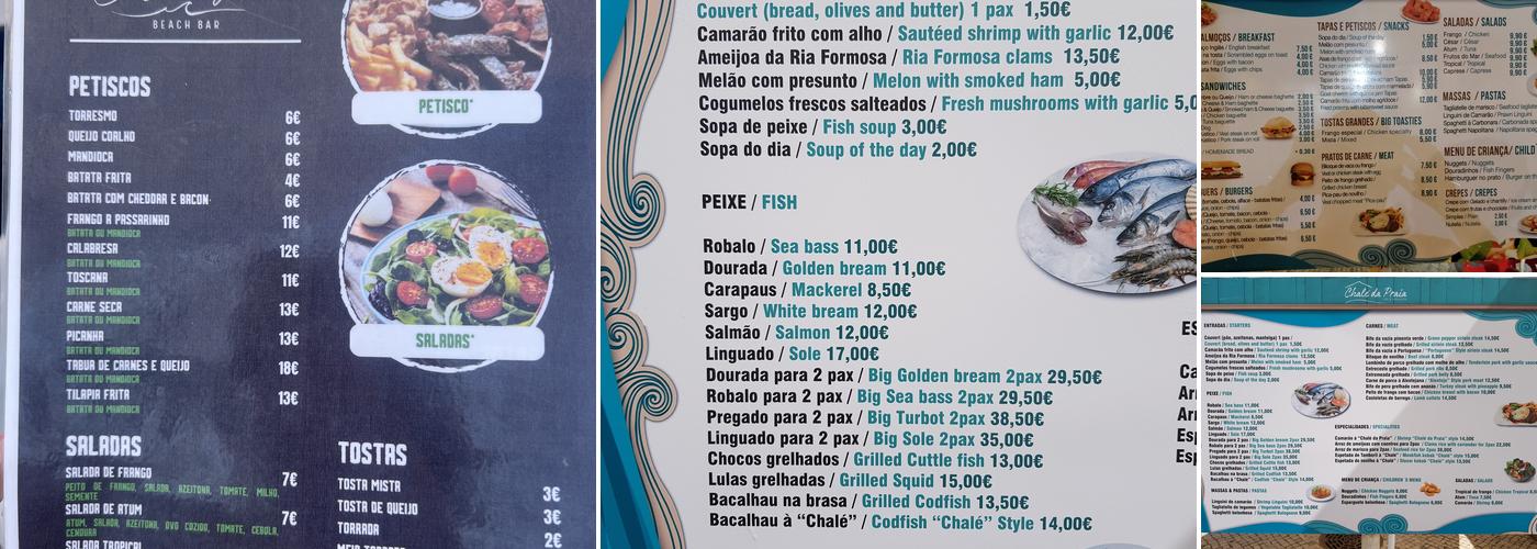 Chalé da Praia Menu