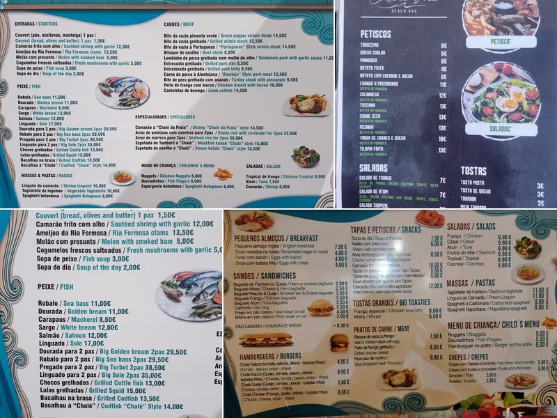 Chalé da Praia Menu