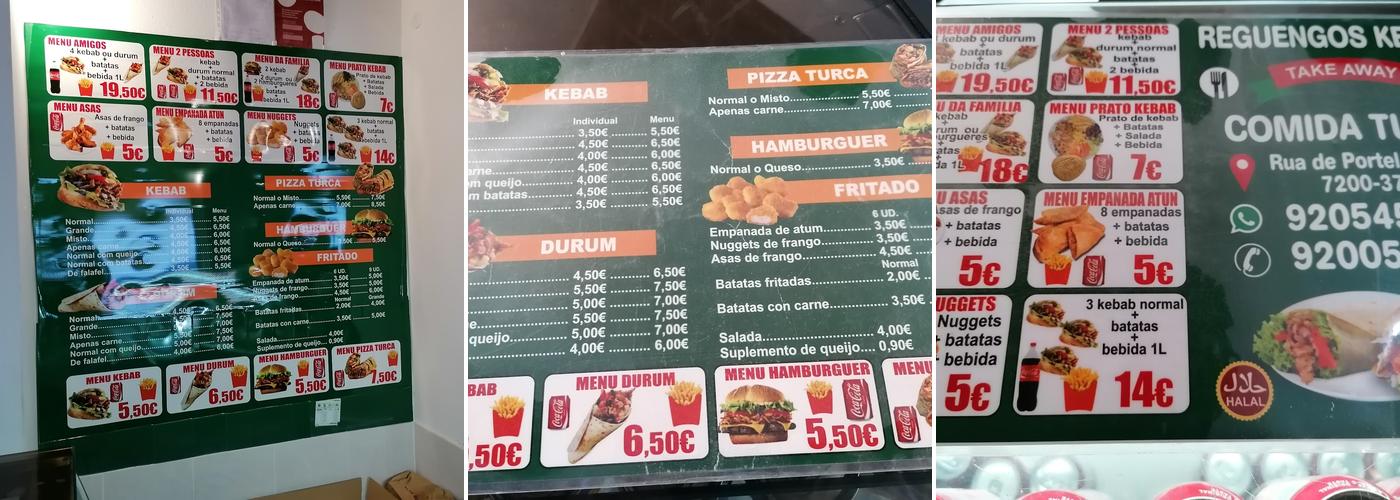 Reguengos kebab Menu