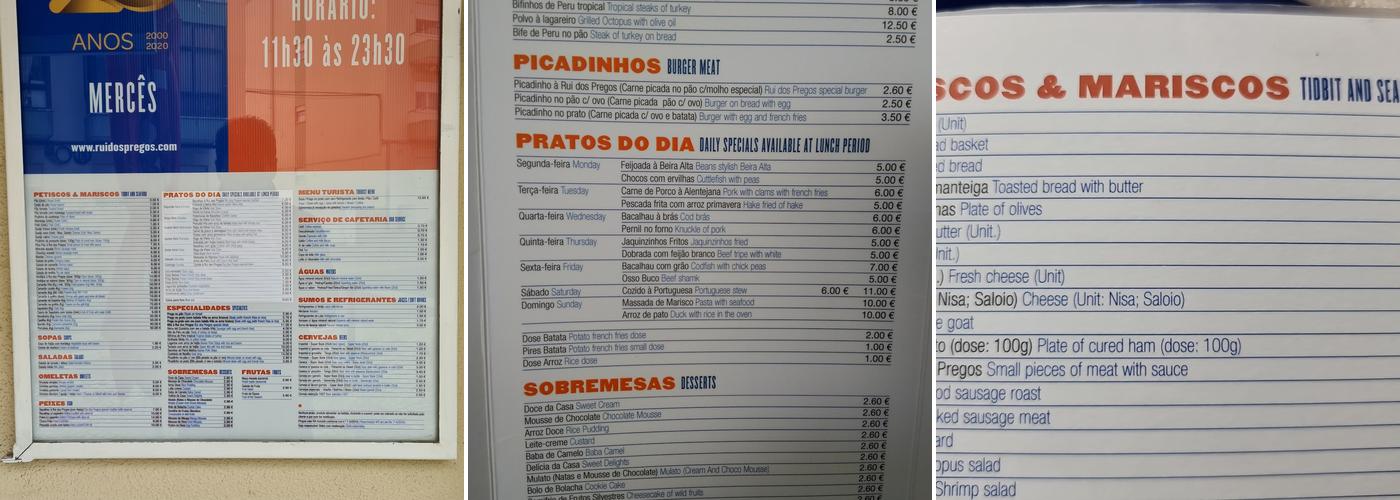 Rui dos Pregos - Mem Martins Menu