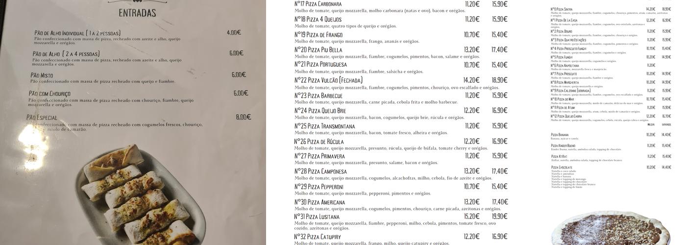Pizzaria Pasta d'Ouro Menu